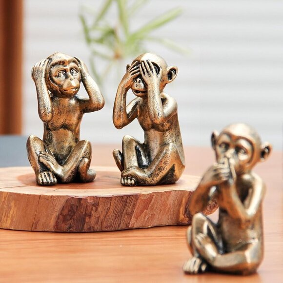 3 Wise Monkeys Statue for Home Décor Accents Monkey Gift Shelf Décor Accents - Picture 6 of 8